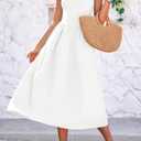 Fisoew Womens Spaghetti Strap Dress V Neck Backless Summer Casual A Line Cami Dress with Pocket (White), S