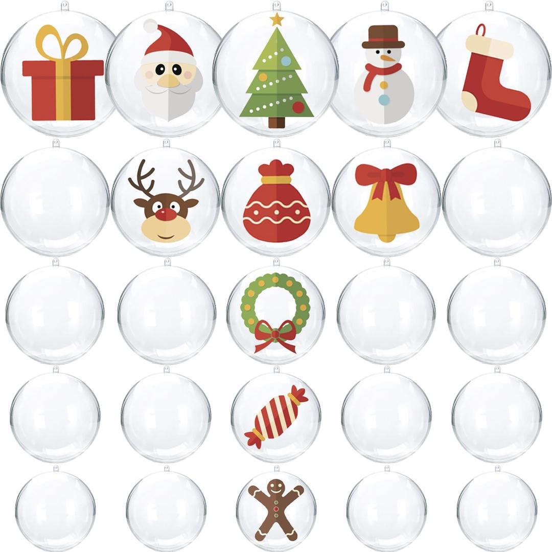 Christmas Ornaments Balls 25pcs Clear Plastic Fillable Ornaments for Crafts Bulk, DIY Hanging Transparent Round Ball Ornaments for Christmas Tree Decorations Home Decor Wedding Birthday Party Supplies Christmas Ornaments Balls 25pcs Clear Plastic Fillable Ornaments for Crafts Bulk, DIY Hanging Transparent Round Ball Ornaments for Christmas Tree Decorations Home Decor Wedding Birthday Party Supplies