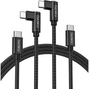 USB C to USB C Cable 2 Pack 90 Degree 60W, Right Angle Type C Fast Charging Cord, 10FT Braided Long Charger Cable for iPhone17/16/15, iPad, Samsung Galaxy, Google Pixel,