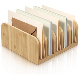 Desk Mail Organizer Bamboo File Holders Countertop Paper Organizer Letter Sorter 5 Compartments Envelope Holders with Anti Slip Mat for Home Office School Desktop Document Storage