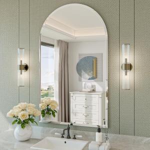 Frameless Bathroom Mirror, 24"x40" Arched Bathroom Vanity Mirrors for Beveled Edge, Arched Wall Mirror, Decorative Arch Mirrors for Bedroom, Entryway, Living Room
