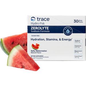 Trace Minerals ZeroLyte Electrolyte Powder Mix Zero Sugar Hydration Mix Ancient Sea Salt + Coconut Water Replenishes Electrolytes Lost Through Exercise Salty Watermelon 30-Packets (EXP 03/01/29)