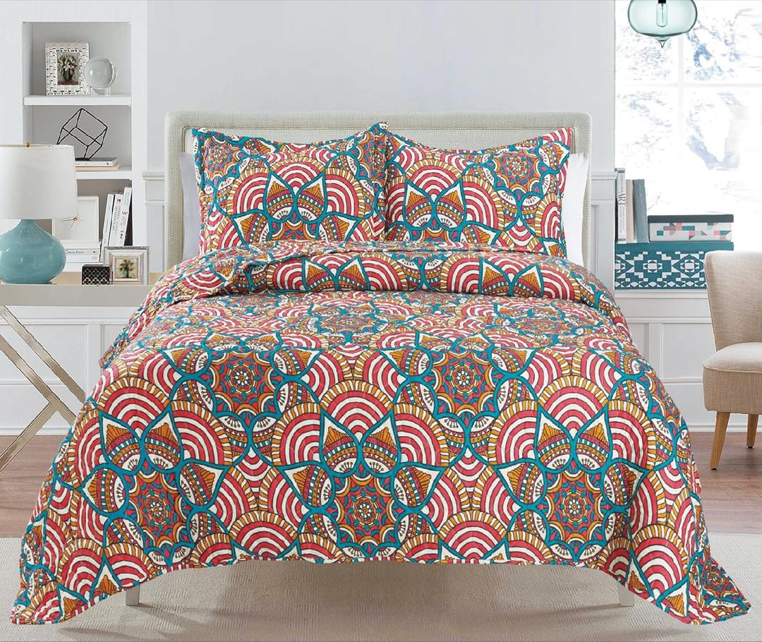 3 Piece Quilt Set Bedspread Set King Reversible IRIS Love BRIA Quilt Collection