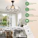 28" Flower Ceiling Fan with Lights and Remote Control, Boho Black Chandelier Fan with 6 Speeds, Modern Fandelier for Kitchen Island, Dining Room, Living Room, Nursery
