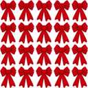 MCEAST 16 Pieces 6.2 x 4.7 Inch PVC Christmas Bows Red Velvet Mini Bows Tabletop Christmas Tree Bows Ornament for Door Window Party Indoor Outdoor Christmas Decorations