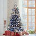6FT Pre-Lit Hinged Artificial Holiday Christmas Pine Tree with 750 Branch Tips, Christmas Tree with Metal Hinges & Foldable Base for Home, Office, Party Decoration