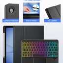 MePadKey Touchpad Keyboard Case for Samsung Galaxy Tab A11 Plus/A9 Plus 2025/2023 11 inch, 7-Color Backlight Type-C Charging Keyboard with Pencil Holder Cover Fit Tablet A11+/A9+ (Black)