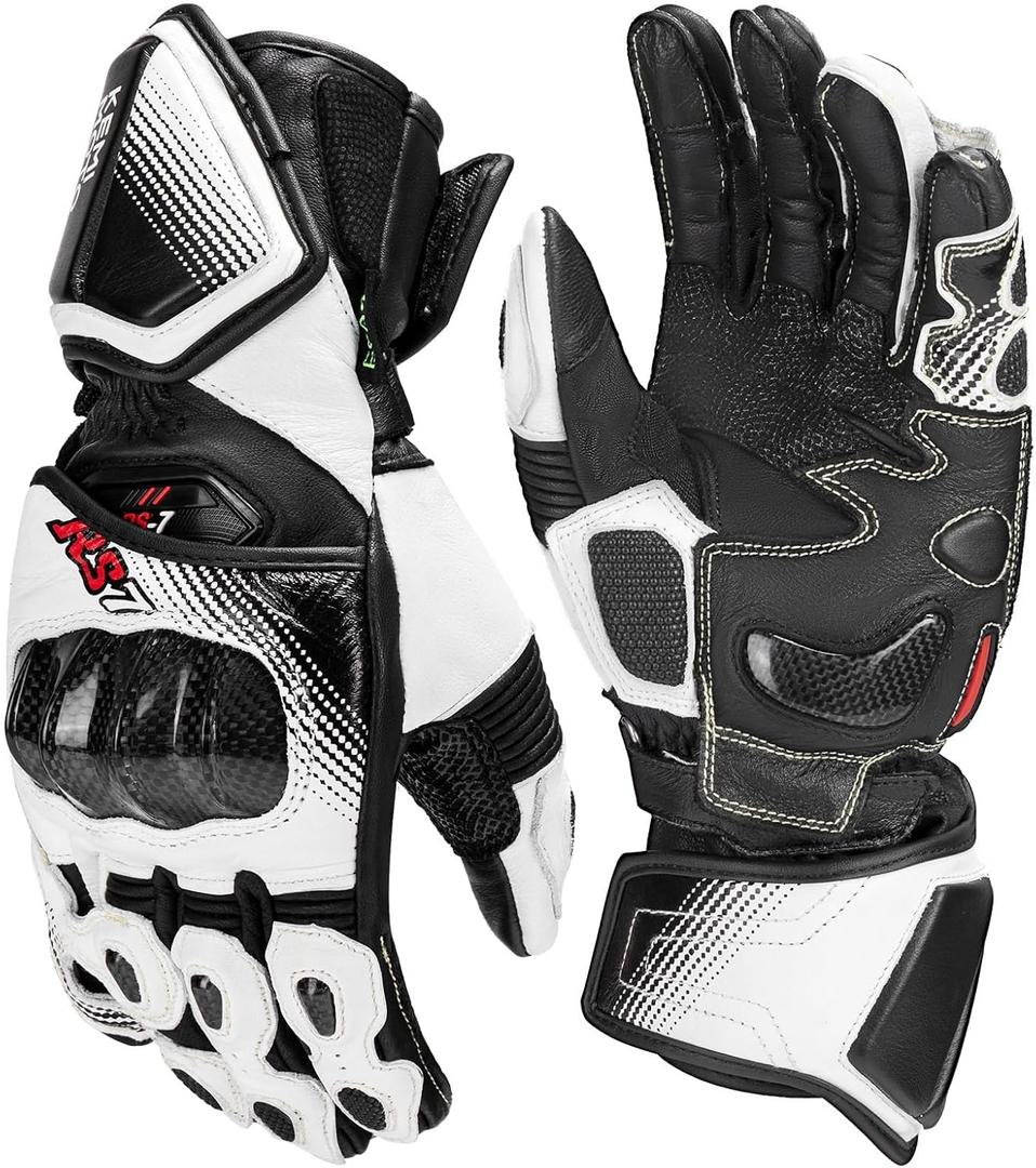 KEMIMOTO Leather Motorcycle Gloves for Men and Women, CE-CertifiedRiding Racing Gloves with ESA Cushioning Kevlar Carbon Fiber Knuckle Protection for Dirt Bike Motorbike Outdoor Sports, XXL