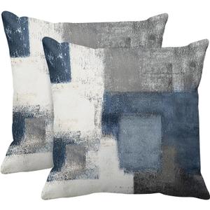 Emvency Set of 2 Throw Pillow Covers Modern Abstract Painting Blue White and Gray Decorative Sofa Pillow Cases Home Decor Standard Square 24x24 Inches Pillowcases