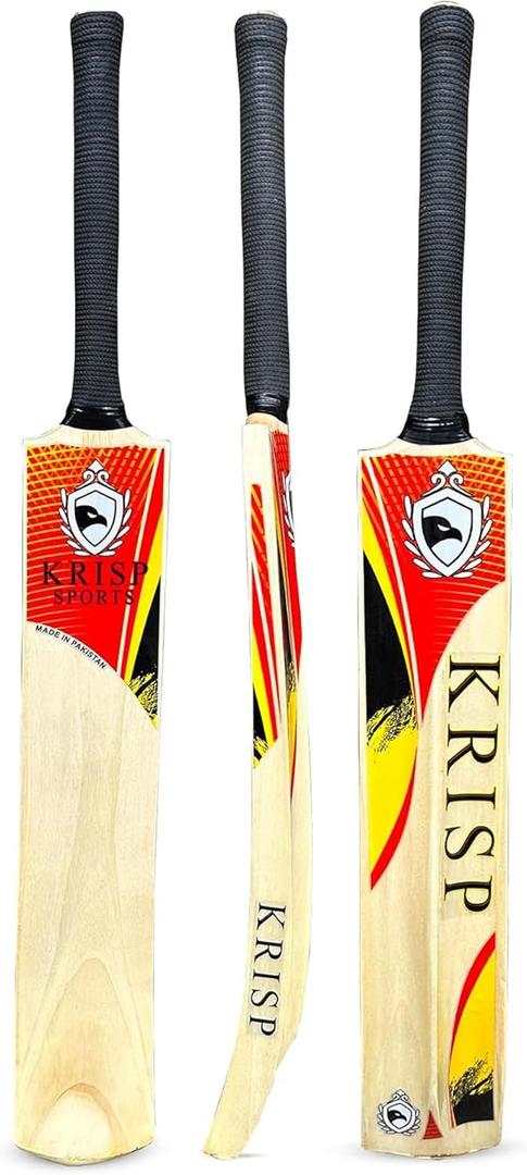 Cricket Bat Kashmir Willow Wooden Handmade Adult Full Size Cane Handle Cricket Bat for Soft Tennis Tape Ball Tournament Practice Indoor Outdoor Cricket Match By Krisp Sports