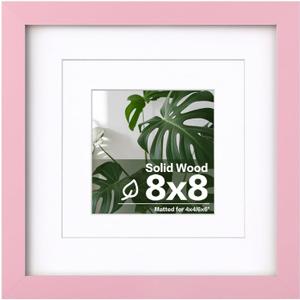 Egofine 8x8 Picture Frame Made of Solid with Plexiglass, Display Pictures 4x4/6x6 with Mat or 8x8 Without Mat for Tabletop and Wall Mounting, Pink