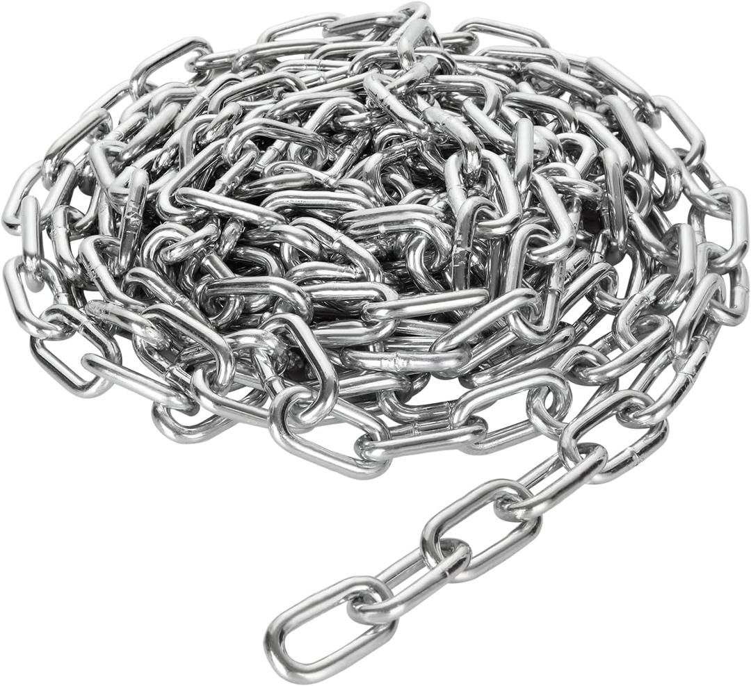 19.6ft (6 m) Length Galvanized Steel Chain, 0.23 Inch(6 mm) Heavy Duty Coil Chain, Stainless Steel Link Chain for Home Outdoor Fence Gate, Garage Doors, Swing Chain, Bicycle Security Lock