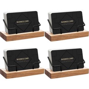 Amyhill 4 Pcs Wood Business Card Holder Display for Desk Metal Wooden Name Card Organizer Business Display Holders for Women Men Office Home Decoration(Wood Color)