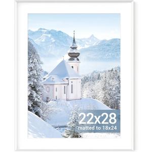 White Picture Frame 22x28, 22 x 28 Inch Aluminum Poster Frame for Wall, 22x28 Frames Matted to 18x24, 22 by 28 White Frame with Tempered Real Glass, 28x22 Art Frames (22x28 - 1P)
