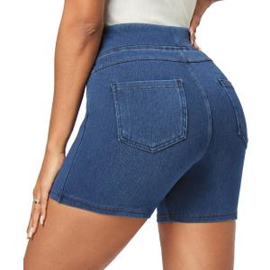 IUGA Stretchy Jean Shorts for Women High Waisted Pull On Jorts with Pockets Denim Shorts Women Summer Casual Shorts 2025 (Large, Light Blue)