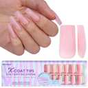 BTArtbox XCOATTIPS Soft Gel Nail Tips - Matte Long Square Press On Nails Pink Colored Natural with Tip Primer Cover, One-Step Full Cover Fake Nails Gel Nails for Nail Extensions Art
