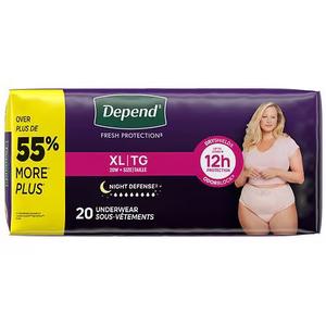 Depend Night Defense Adult Diapers, Incontinence & Postpartum Bladder Leak Underwear for Women, Disposable, Overnight, Extra-Large, Blush, 20 Count
