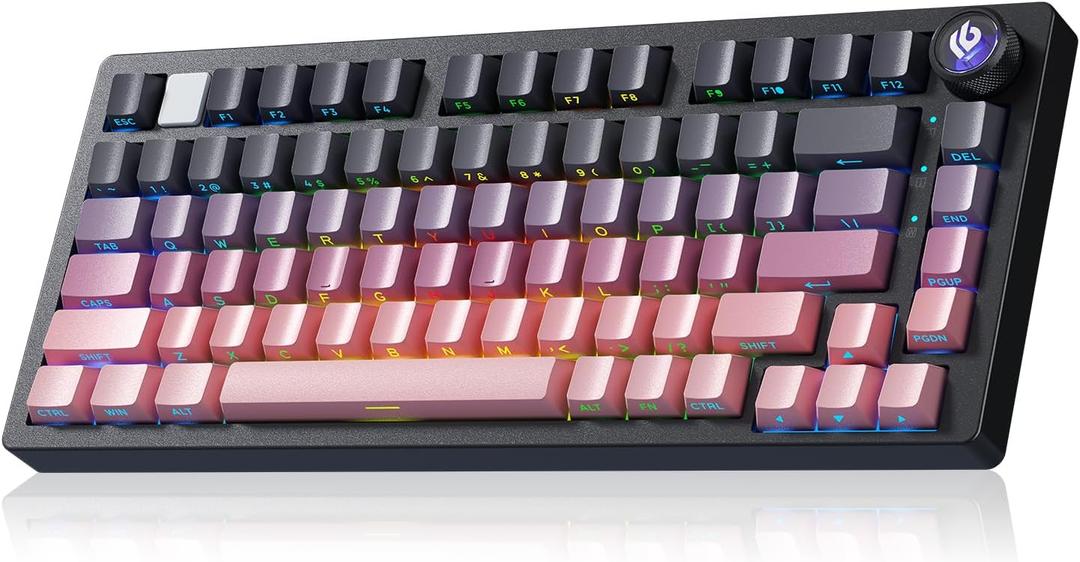 LEOBOG Wireless Mechanical Keyboard,75% Gasket Hot Swappable Custom Keyboard with Knob, 2.4GHz/USB-C/BT5.0 Mechanical Gaming Keyboards for PC/MAC/Windows - Seiya Switch, Black Pink (HI75C Pro)