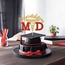 2 x Congratulations MD Cake Topper, Congrats Doctor Grad, Med School Survivor, Medical School Graduation Party Decorations, Gold and Red Glitter