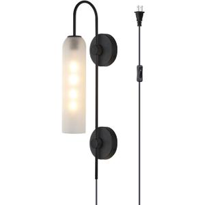 BOKT Black Wall Lights Plug in for Bedroom, Frosted Milky White Glass Wall Sconce Decor, Large Modern Wall Sconces for Living Room