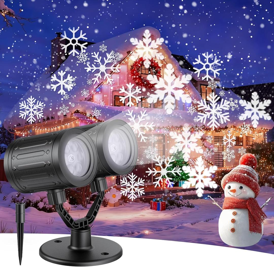 2026 Latest Snowflake Christmas Projector Lights Outdoor, Double Head Crystal-Clear Holiday Projector Outdoor with Timer, Snowfall LED Xmas Lights for House Outside Indoor Christmas Decorations