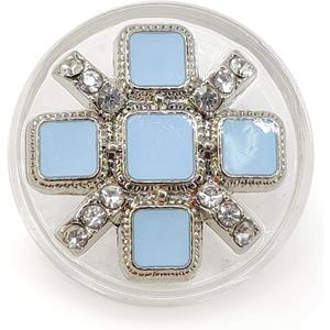Clear Resin Base Silver Lake Blue Enamel Piece Silver Sewing Shank Buttons 20 Pcs - 18mm, 23/32"