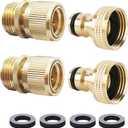 HQMPC Garden Hose Quick Connect Solid Brass Quick Connector Garden Hose Fitting Water Hose Connectors 3/4 inch GHT (2SETS)