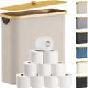 Lifewit 30L Toilet Paper Storage Holder for 12 to 16 Rolls, Free Standing Toilet Paper Basket Stand with Bamboo Lid, Collapsible Fabric Bathroom Organizer Box for Mega Rolls, Large, Beige