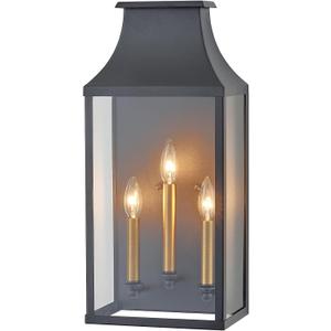 21"Large Classic Outdoor Wall Lantern Light For House Exterior,Handcrafted Satin Black Metal Cage Mounted Pocket Wall Sconce W/Clear Tempered Glass,Waterproof for Porch, Patio, Garage&Front Door E12