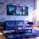 Galaxy Wolf Canvas Art Prints,Starry Sky Framed Wall Art Aesthetic Woodland Animals Wall Art for Living Room,Blue Purple Green Polar Lights Canvas Artwork Paintings 3 Piece Pictures Wall Decor