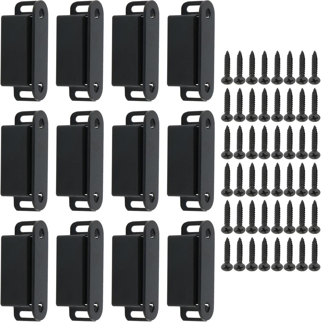 Alise Magnetic Cabinet Door Catch 12Pcs,Cabinet Door Magnets Catches Black Magnetic Door Closers for Cabinets,Stainless Steel Magnetic Cabinet Latch Door Latches for Closet Cupboard Drawer Kitchen