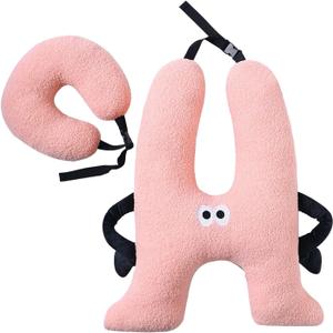 Car Pillow for Kids,H-Shaped Adjustable Travel Neck Pillow for Sleeping,Soft Plush Support for Head & Neck, Long Road Trip Essentials for Boys Girls(Pink)