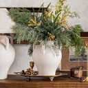 Ceramic Vase, White Textured with 4 Handles, 8.8 Inch Flower Vase