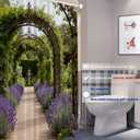 Batmerry European Flowers Scenery Garden Decoration Shower Curtain, Colourful English Summer Garden Path Arch Decor Shower Curtain for Shower Stall Bathroom Waterproof of Standard Size 72x72 Inch
