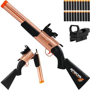Toy Gun Double Barrel Shotgun Toy,with 20 Soft Bullet Darts, Toy Foam Blaster Foam Dart Blaster with Scope for Kids, Youth, Teen, Boys-Holiday for 8-12 Year (Gold)
