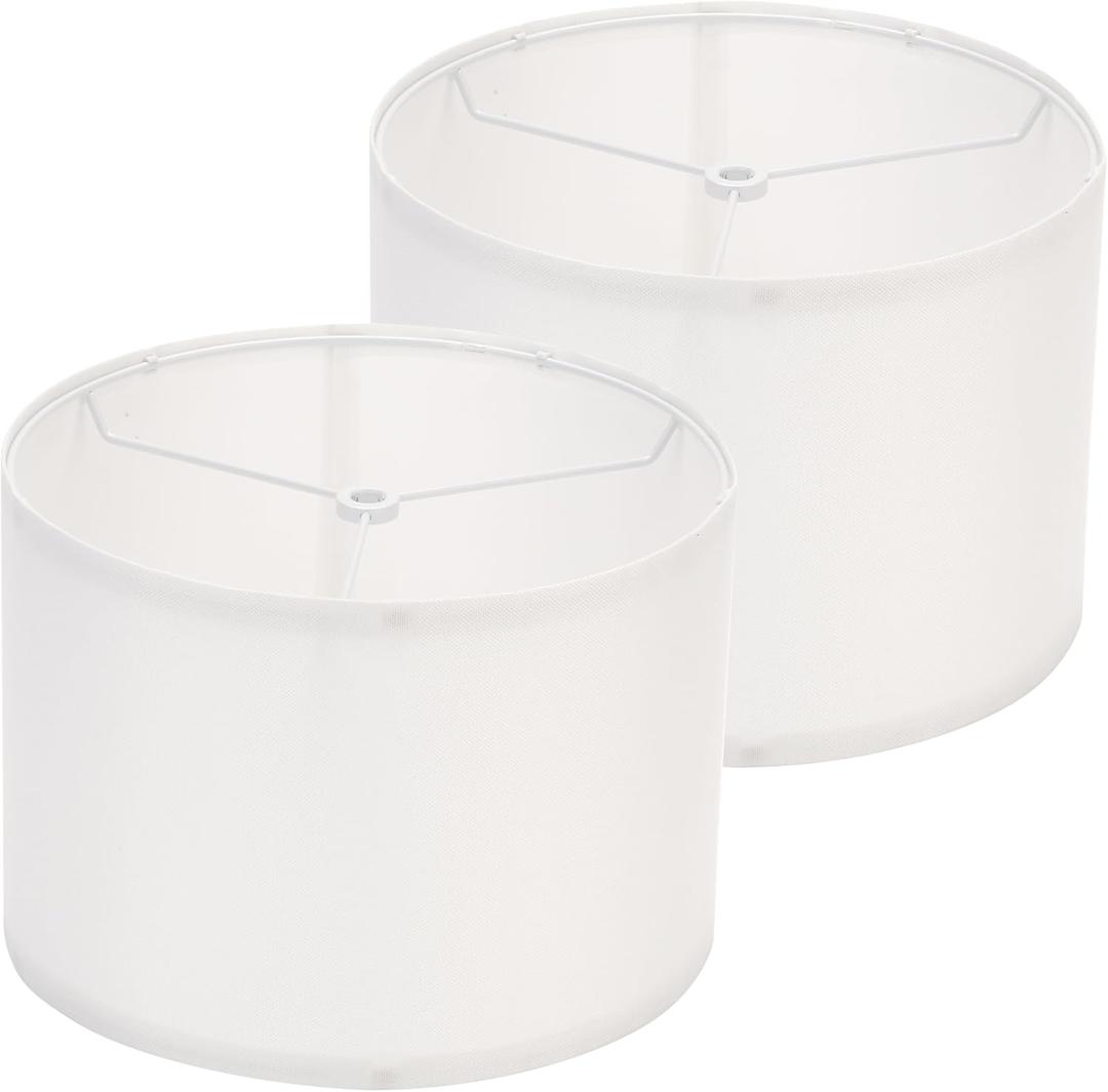 Modern White Drum Lamp Shades Set of 2, 16"x16"x12" Large Spider Fitter Shade, Linen Fabric Table & Floor Lamp lampshade Replacement for Bedroom, Living Room, Easy Assembly (Harp/Finial Not Included)