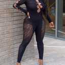 Womens Sexy Off Shoulder Leopard Mesh Jumpsuit Rhinestone Cutout One Piece Lace Bodysuit Nightclub Party Outfits (Black, M)