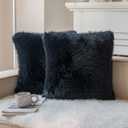 Neelvin Black Faux Fur Cozy Fluffy Double-Sided Decorative Throw Pillow Covers 18x18 inch Set of 2,Velvet Pillowcase Cushion Case for Sofa Couch