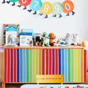 HunnmingRe 6 Pcs Classroom Cabinet Curtains for Shelves 24.02 x 24.61 Inch Self Adhesive Curtains for Bookshelf School Kindergarten Daycare Primary School Classroom Playroom (Rainbow)