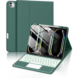 Harvopu for iPad Pro 13 Inch Case with Keyboard (M5/M4) 2025/2024, Magnetic Wireless Detachable Keyboard with Multi-Touch Trackpad 7 Colors Backlit Proof Folio Cover for iPad Pro 13 Inch, Pine Green