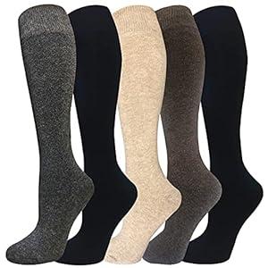 Warm Knee High Socks for Women-Thermal Cotton Socks for Hiking,Work,Winter,Gifts (Medium, 5 Black Pack Women)