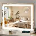 FENNIO 23" x 18" Vanity Mirror with Lights，LED Makeup Mirror，Hollywood Mirror with 3 Color Modes & Adjustable Brightness，Vanity Mirror Square White