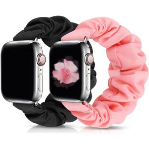 JIELIELE Compatible with Scrunchie Apple Watch Band 38mm/40mm/41mm-Small for Women, Cute Wristbands Straps Elastic Scrunchy Band for iWatch Series 9 8 7 6 5 4 3 2 1 SE (S-38/40 B+P)