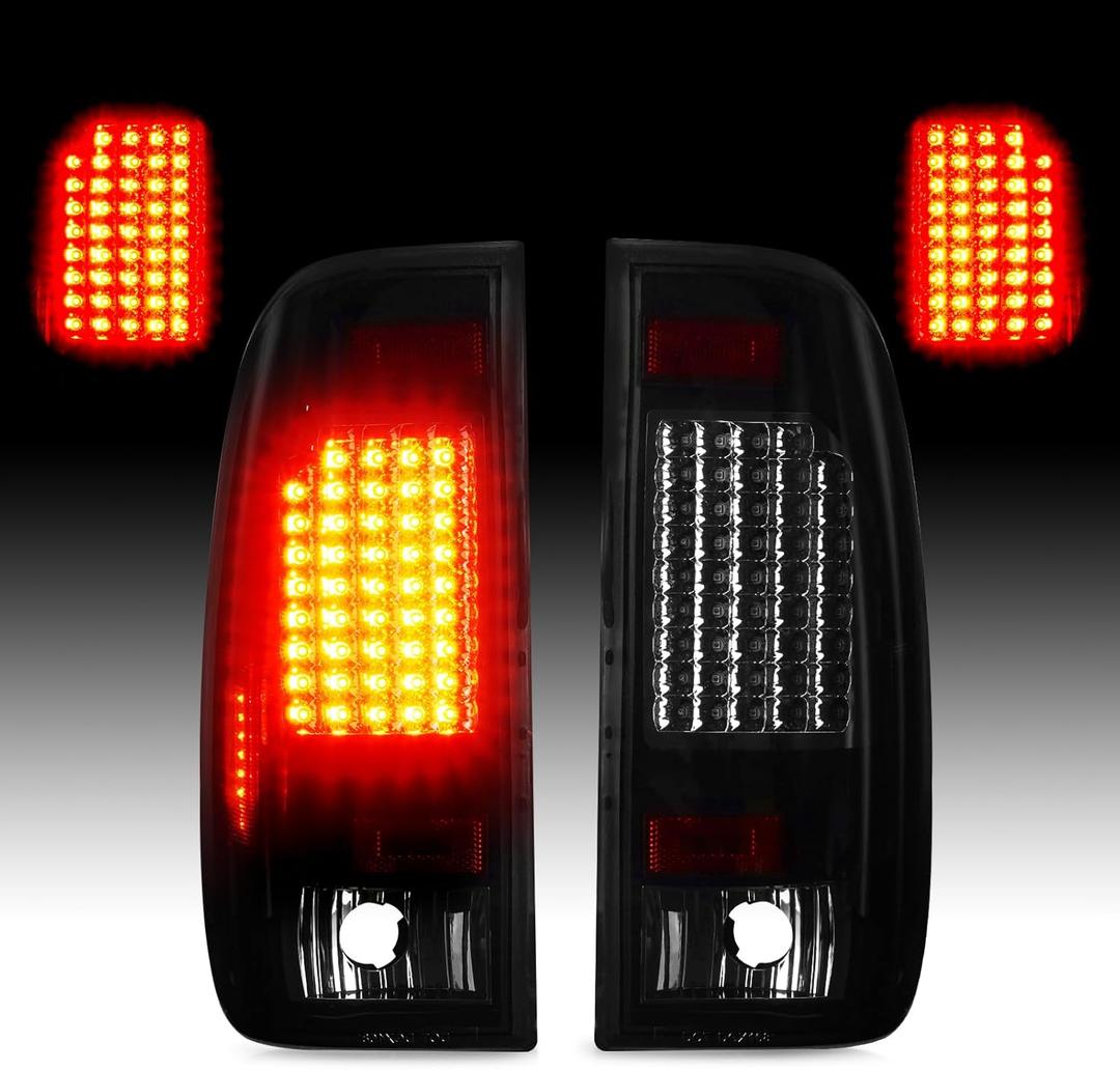 LED Tail Light Fit for 1997-2003 Ford F150 and 2004 F150 Heritage, for 1999-2007 F-250 F-350 Super Duty, Rear Brake Lamp Taillight Assembly Smoked Lens (Fit Fleetside Models