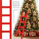 Jenaai 39 Inches Christmas Red Wooden Ladder Christmas Tree Decoration Santa Climb Ladder Assemble and Disassemble Rustic Decorative for Xmas Tree Wall Ornament Holiday Festival Party Decoration