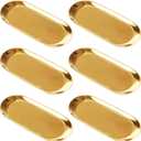 6 Pack Gold Tray Inch Stainless Steel Oval Jewelry Dish Gold Serving Trays Perfume Trays Towel Gold Trays for Decor Vanity Dresser Counter Bathroom