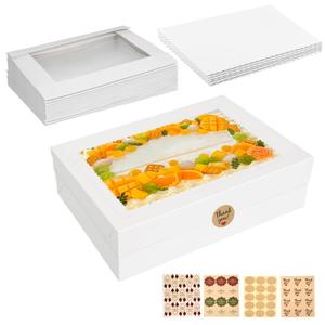 Aufind 6pcs Cake Boxes with Cake Board, 19x14x4.5 Inches White Bakery Boxes with Large Window for Quarter Sheet Cakes, Donuts, Cupcakes, Pastry & Pies