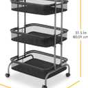 Whitmor Storage Cart Metal 3 Tier Rolling Cart with Wheels, Utility Cart for Bathroom, Bedroom, Bitchen, Laundry Room, Black