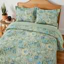 BEDIFANY Farmhouse Queen Quilt Bedding Set - Cotton Lightweight Bedspread with Floral Pattern, 90x98 Inch All Season Coverlet Set, 3 Piece (Quilt + 2 Pillow Shams)