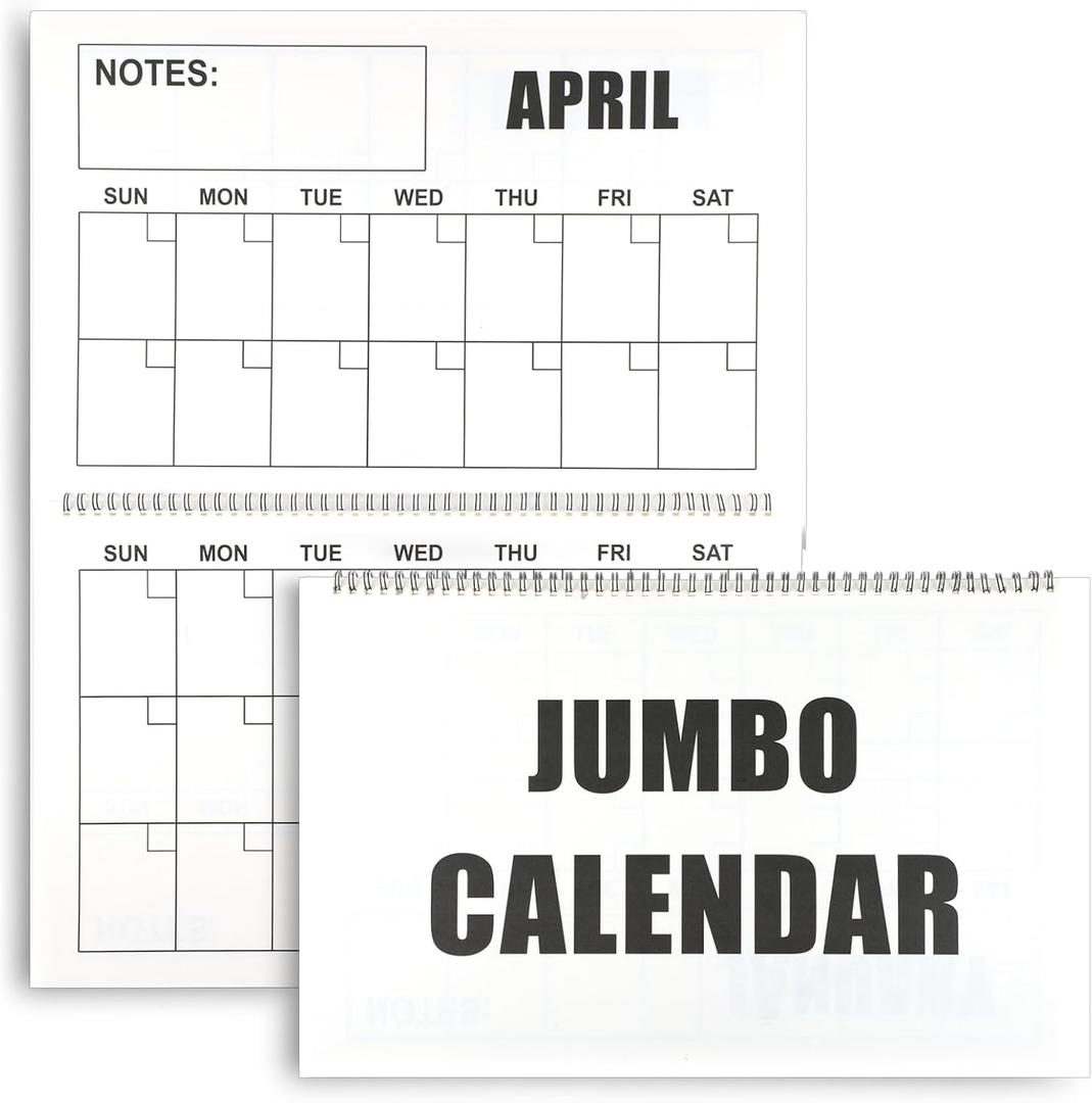 17'' x 22'' Large Print Wall Calendar for Elderly with Note Low Vision Calendar 12 Month Undated Blank Planner Yearly Jumbo Planning Grid Black and White Planner Elderly Gift Reserved Grid